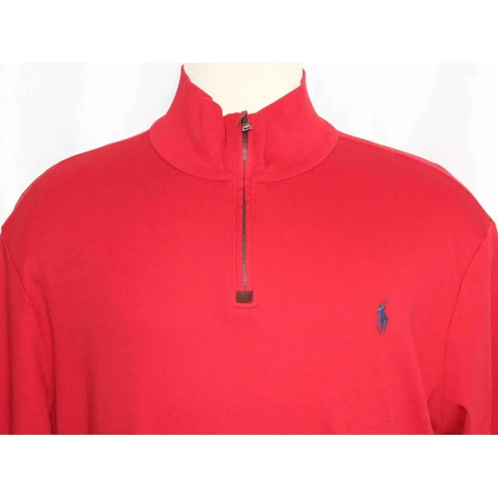 Polo Ralph Lauren Red 1/4 Zip Cotton Pullover Long‎ Sleeve Shirt Mens Size XXL